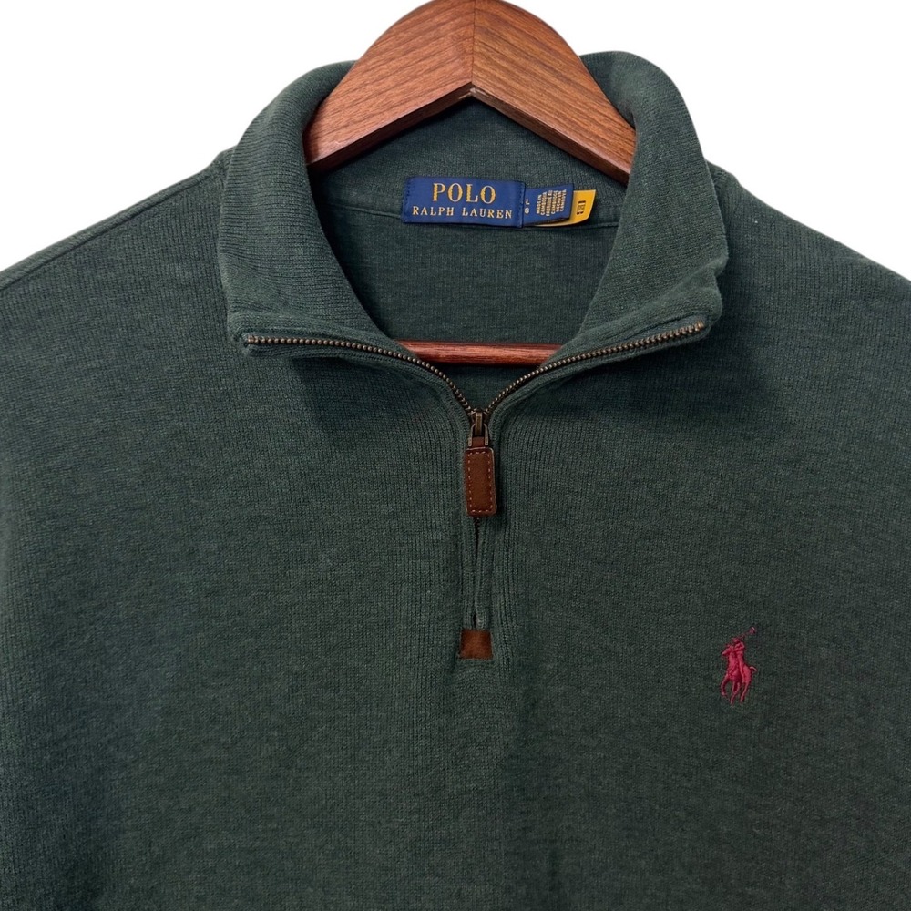 Polo Ralph Lauren Pullover Men L Green Quarter Zip Pony Logo Heritage Timeless